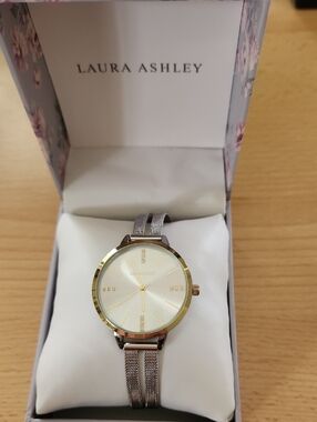 Laura Ashley Silver Dual Band Mesh Watch with Gold-Bezel